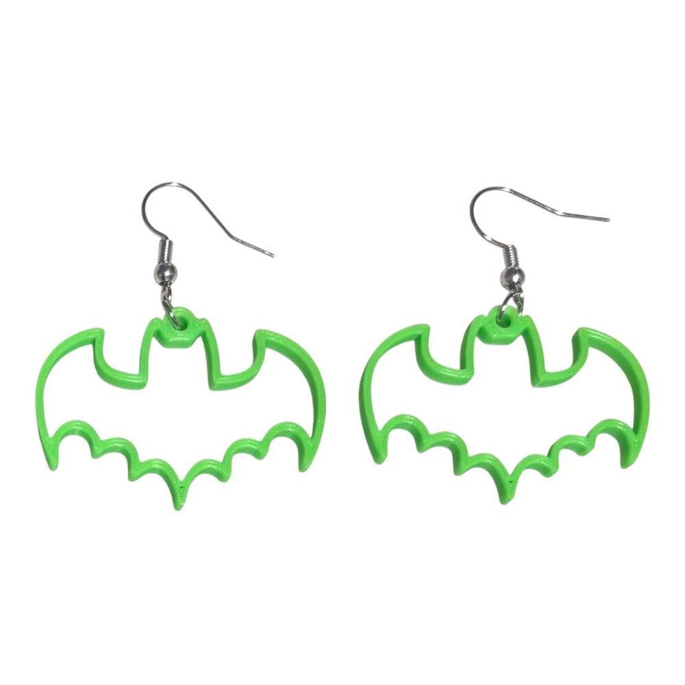 3D Printed Earrings - 1.5" x 1.5" Bat - LIME - X009-60